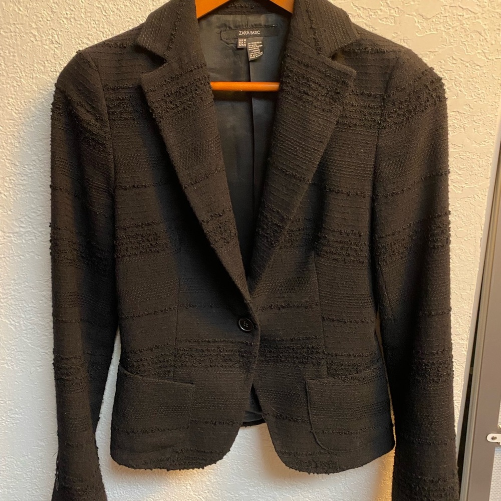 Zara Elegant Black Women's Blazer open pocket flatter fitted